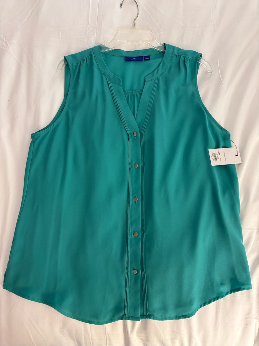 NWT Apt. 9 Teal Sleeveless Button-Front Blouse